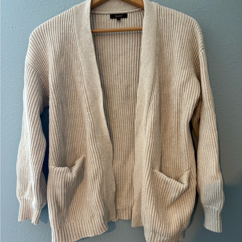 Quince Beige Ribbed Women's Cardigan